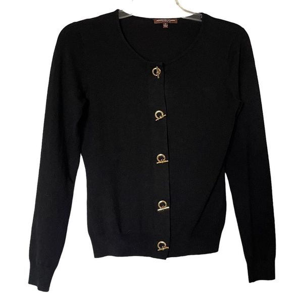 ADRIENNE VITTADINI like new front close sweater, black, size Medium - Picture 1 of 7